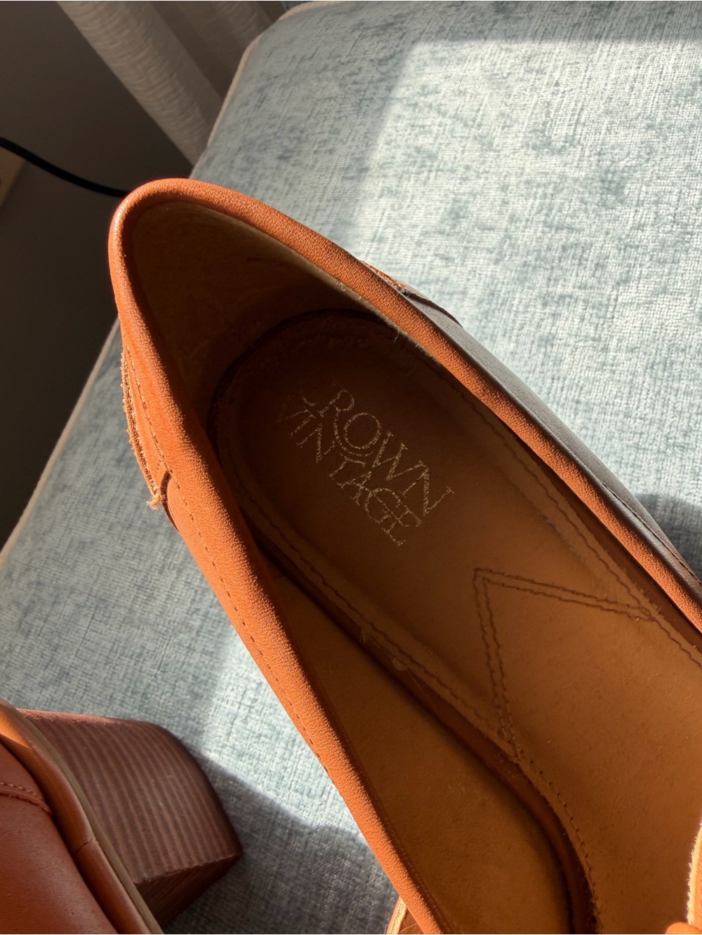 Crown Vintage Cognac Leather T-Strap Loafers - Picture 4 of 4